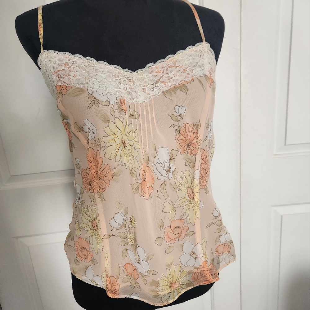 LOFT Orange Cream Lace Fitted Camisole